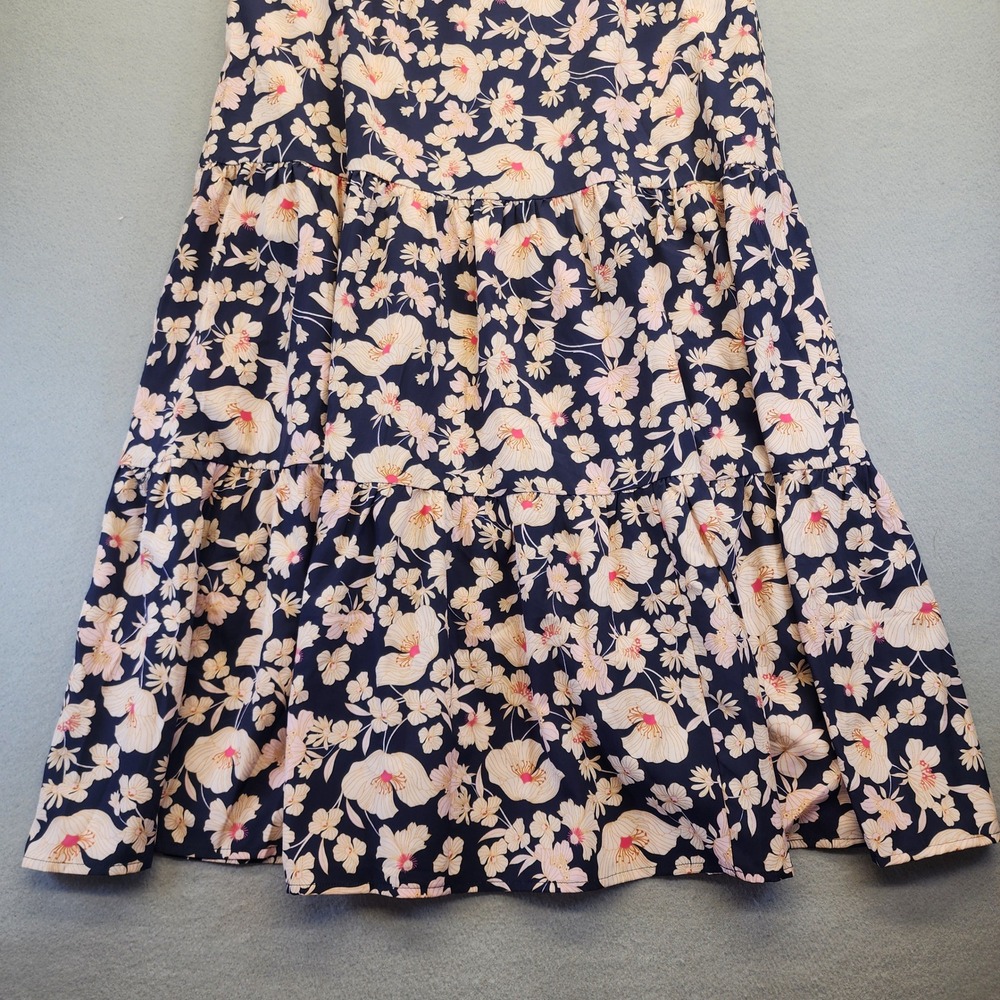 Grace Karin Floral Tiered Midi Dress Navy Blue Peach Flutter Sleeve Smocked‎ Med - Picture 12 of 12